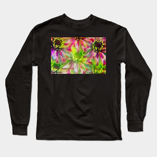 Colorful Zinnia Flowers Photographed Through A Prism Long Sleeve T-Shirt by karinelizabeth